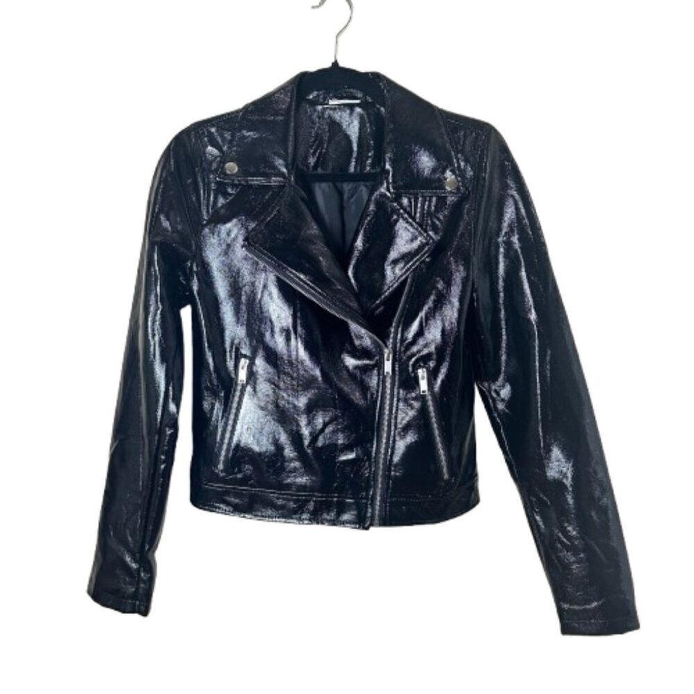 NOISY MAY Faux Patent Leather Moto Motorcycle Biker Bomber Jacket Size Small
